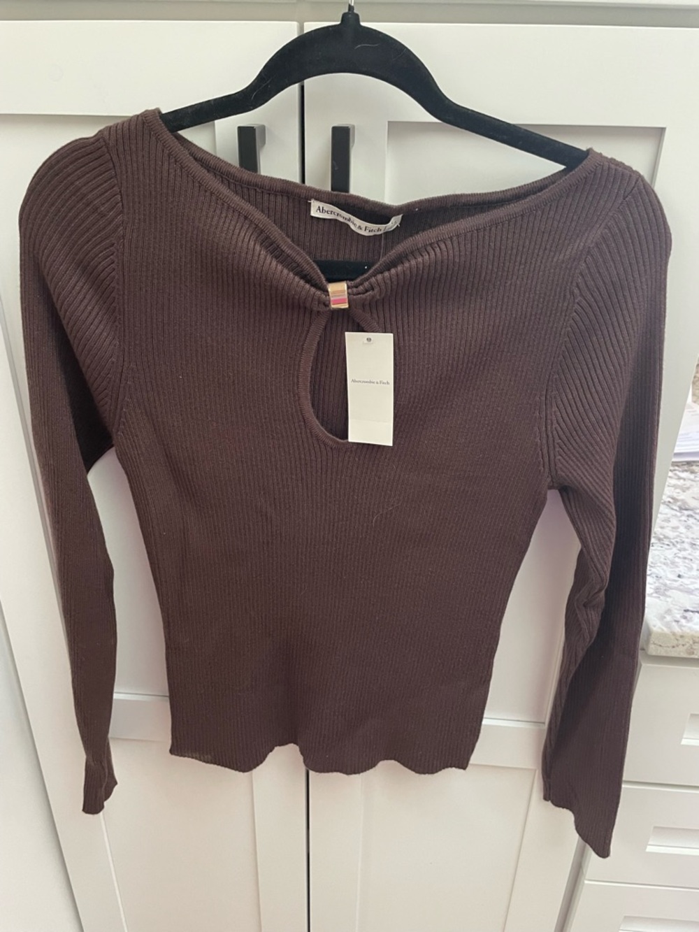 Abercrombie & Fitch Chocolate Brown Ribbed Keyhole Long Sleeve Top